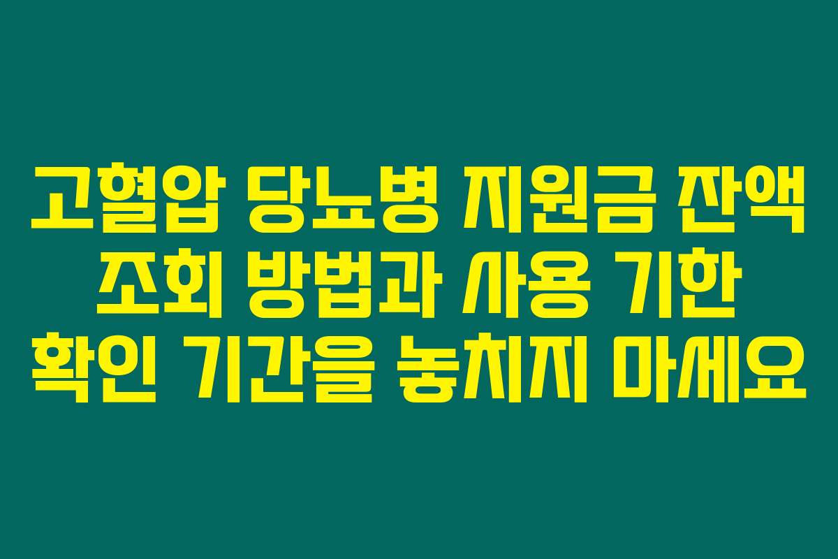고혈압 당뇨병 지원금 잔액 조회 방법과 사용 기한 확인 기간을 놓치지 마세요