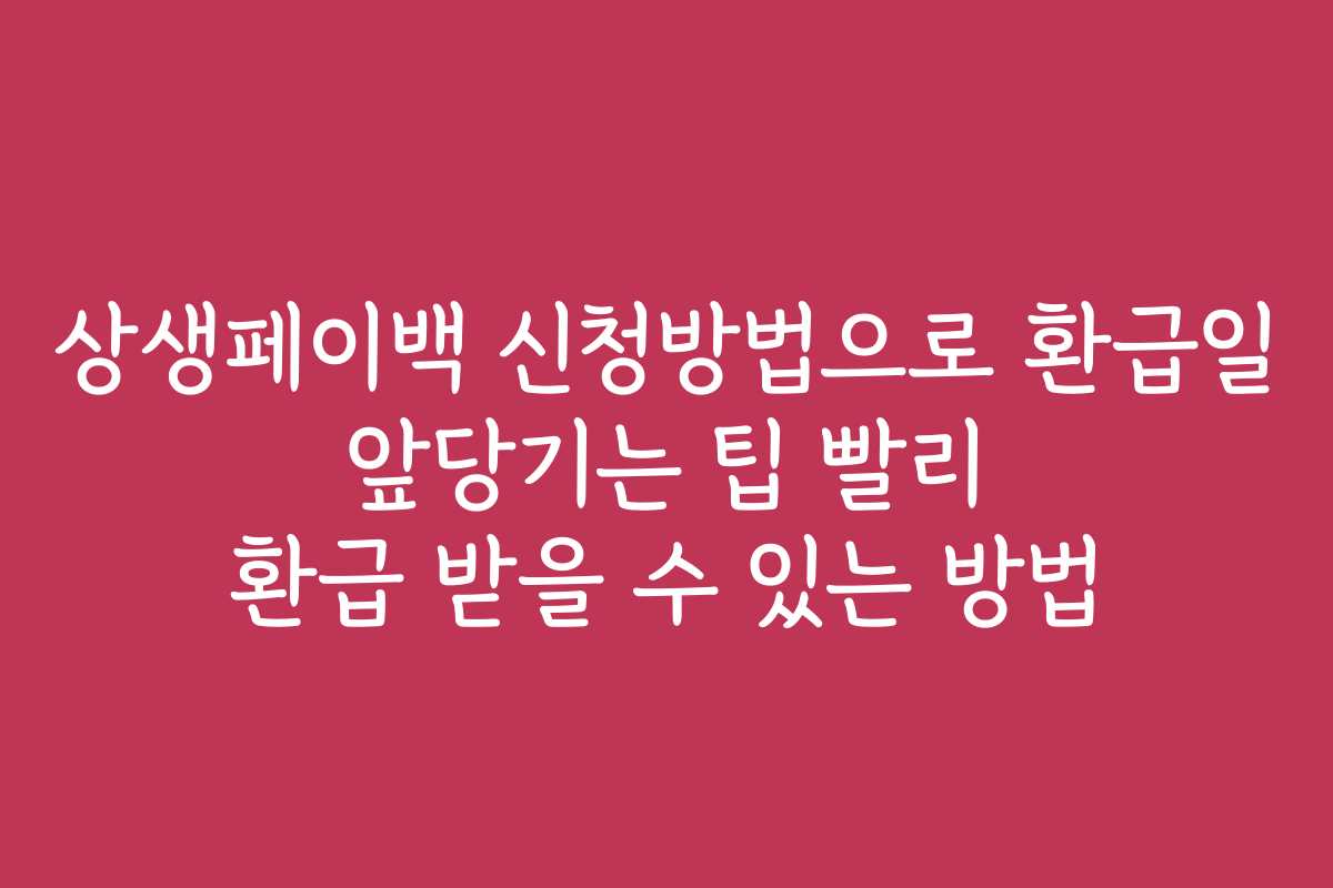 상생페이백 신청방법으로 환급일 앞당기는 팁 빨리 환급 받을 수 있는 방법