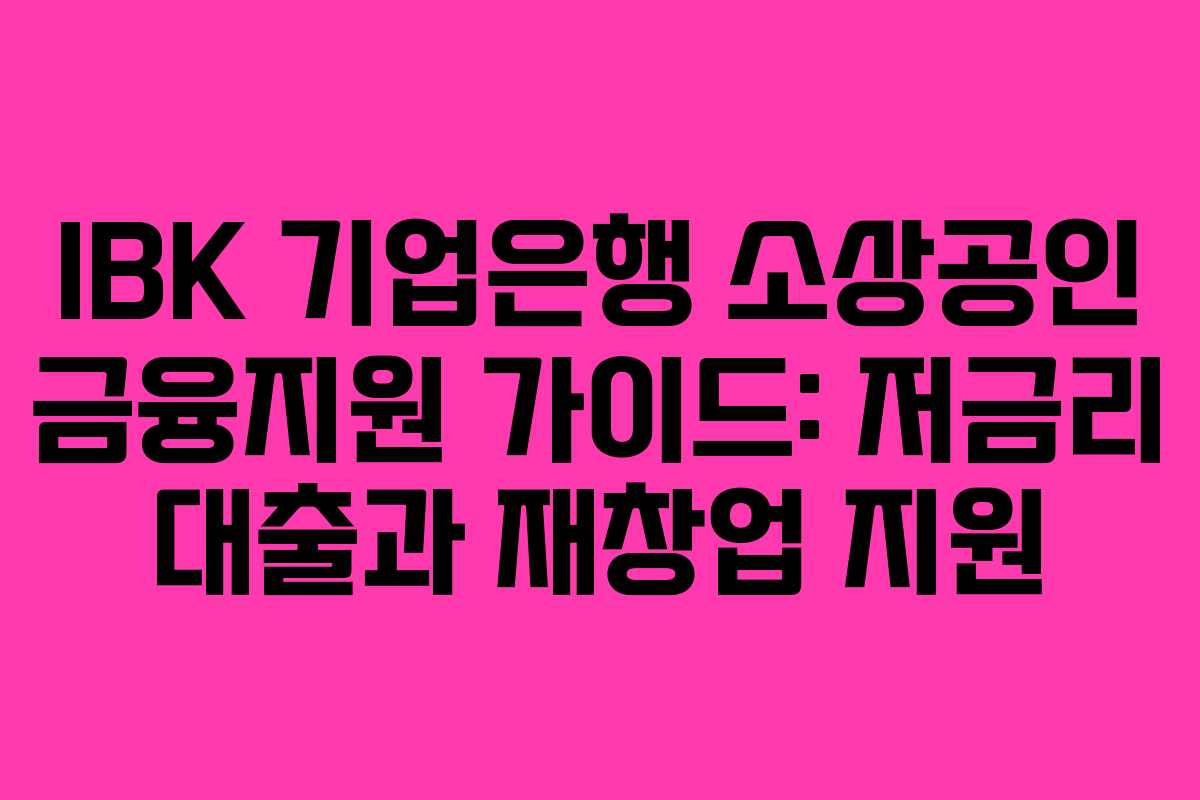 IBK 기업은행 소상공인 금융지원 가이드: 저금리 대출과 재창업 지원