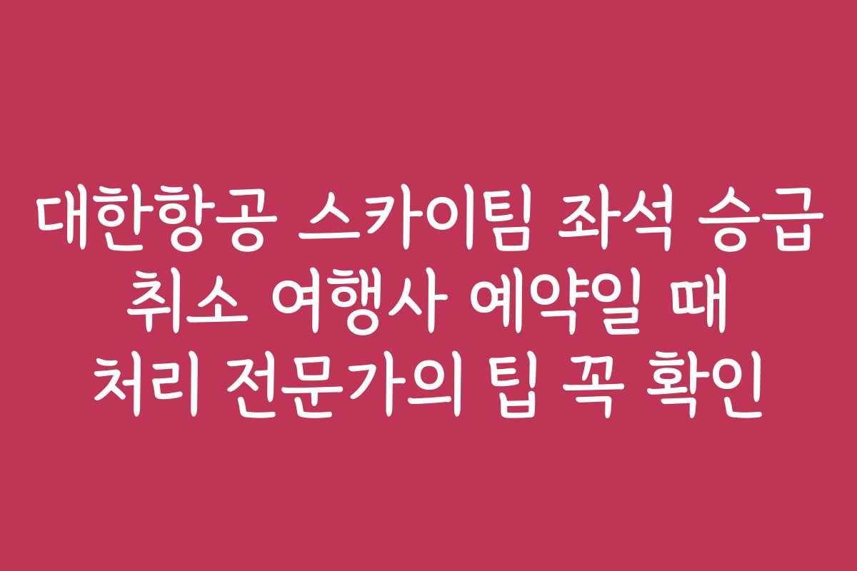 대한항공 스카이팀 좌석 승급 취소 여행사 예약일 때 처리 전문가의 팁 꼭 확인