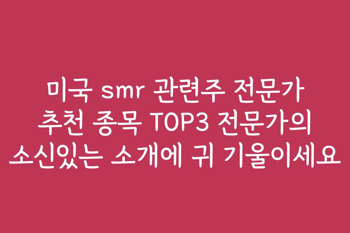 미국 smr 관련주 전문가 추천 종목 TOP3 전문가의 소신있는 소개에 귀 기울이세요
