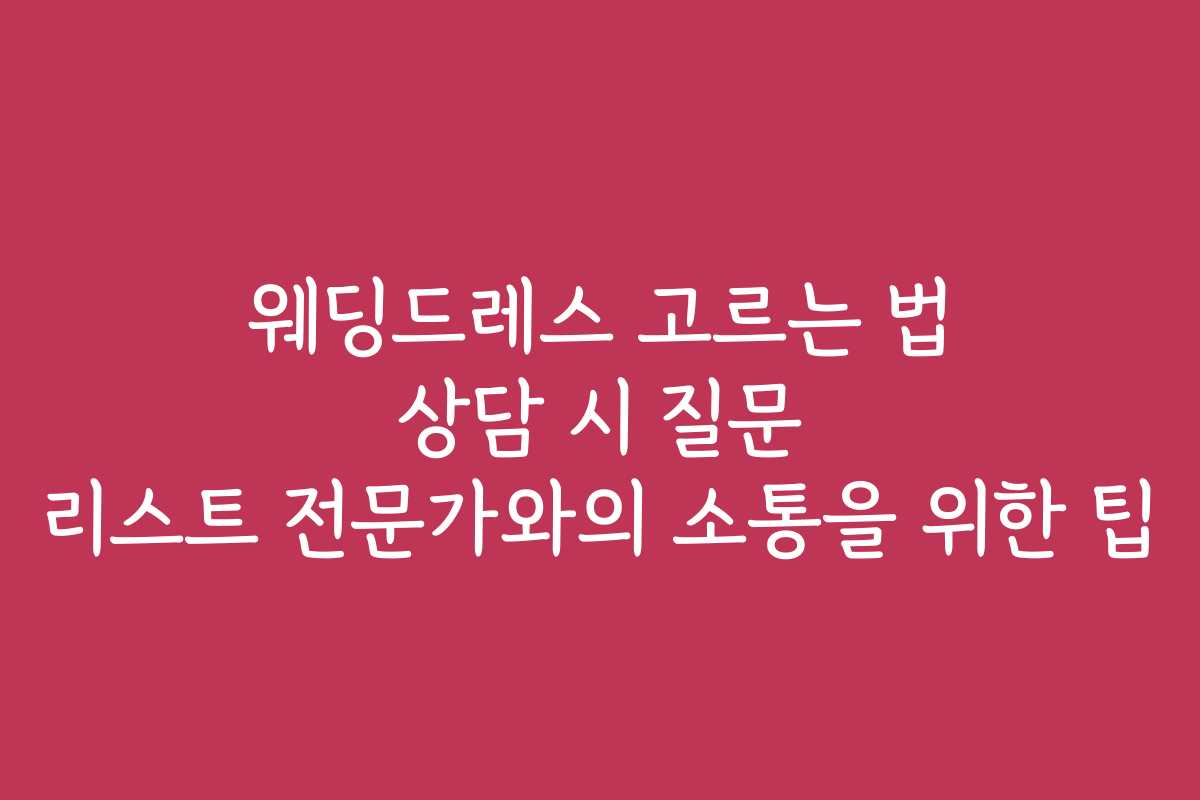 웨딩드레스 고르는 법 상담 시 질문 리스트 전문가와의 소통을 위한 팁