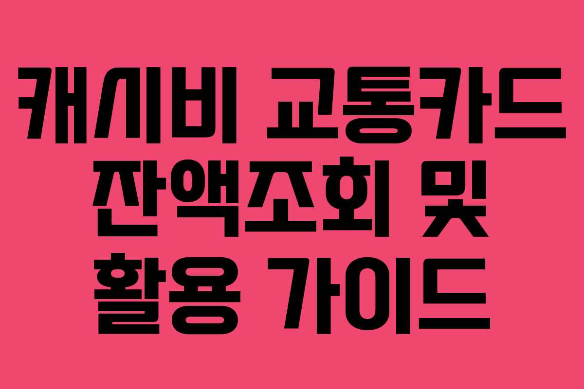 캐시비 교통카드 잔액조회 및 활용 가이드