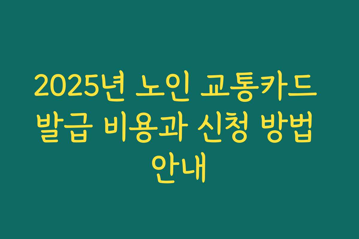 2025년 노인 교통카드 발급 비용과 신청 방법 안내