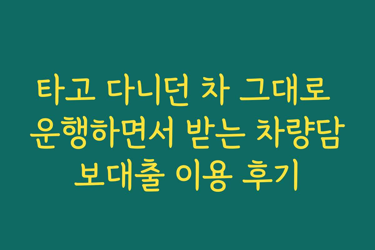 타고 다니던 차 그대로 운행하면서 받는 차량담보대출 이용 후기