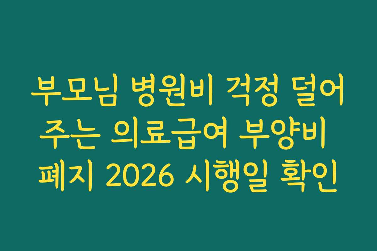 부모님 병원비 걱정 덜어주는 의료급여 부양비 폐지 2026 시행일 확인