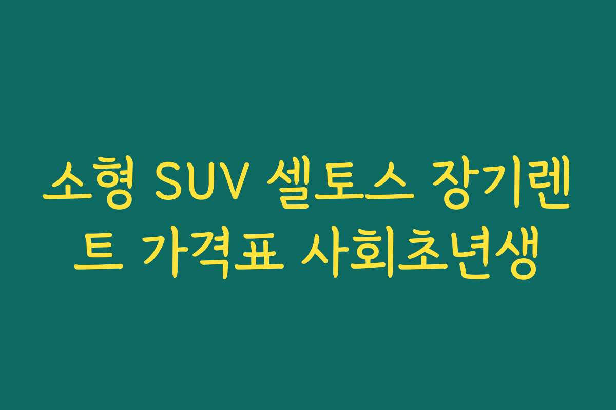 소형 SUV 셀토스 장기렌트 가격표 사회초년생