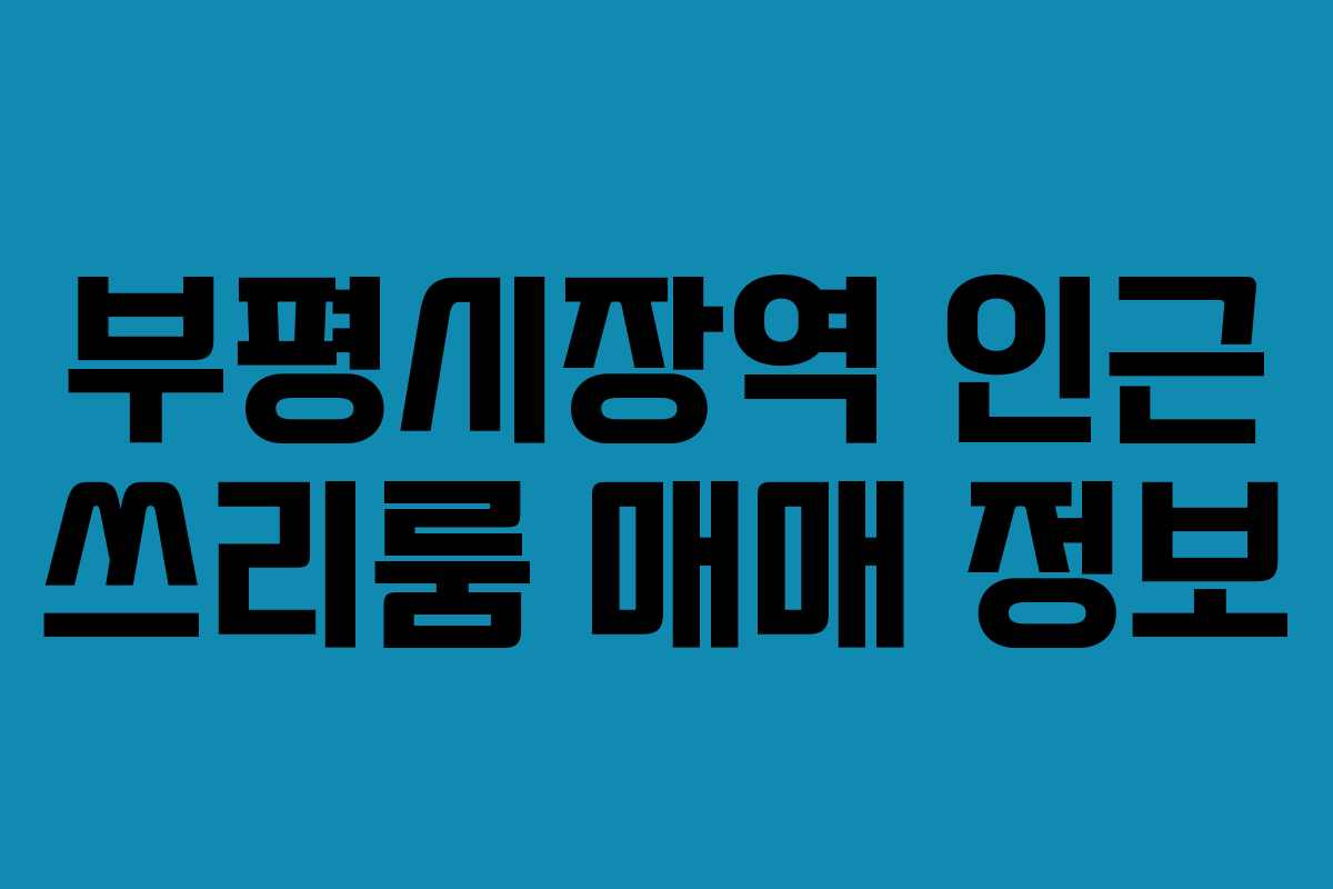 부평시장역 인근 쓰리룸 매매 정보
