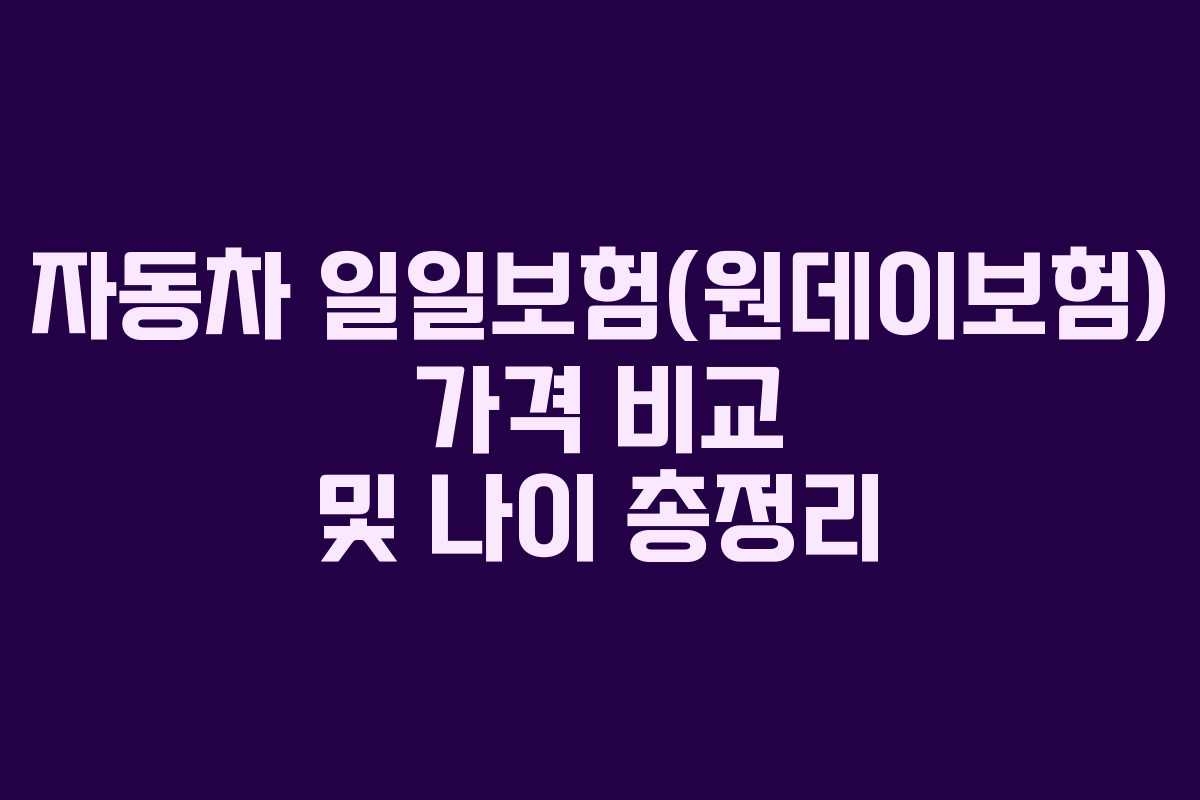 자동차 일일보험(원데이보험) 가격 비교 및 나이 총정리