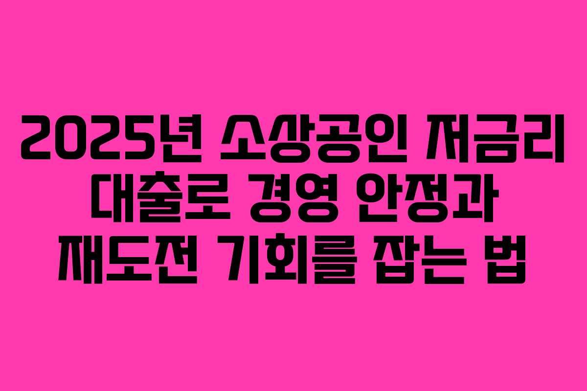 2025년 소상공인 저금리 대출로 경영 안정과 재도전 기회를 잡는 법