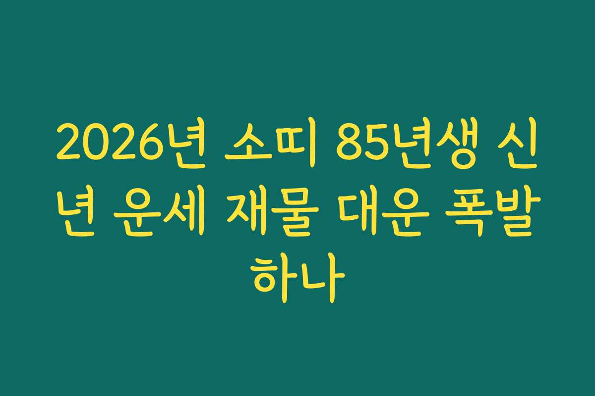 2026년 소띠 85년생 신년 운세 재물 대운 폭발하나