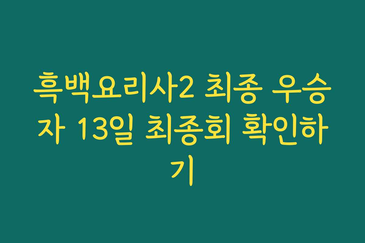 흑백요리사2 최종 우승자 13일 최종회 확인하기