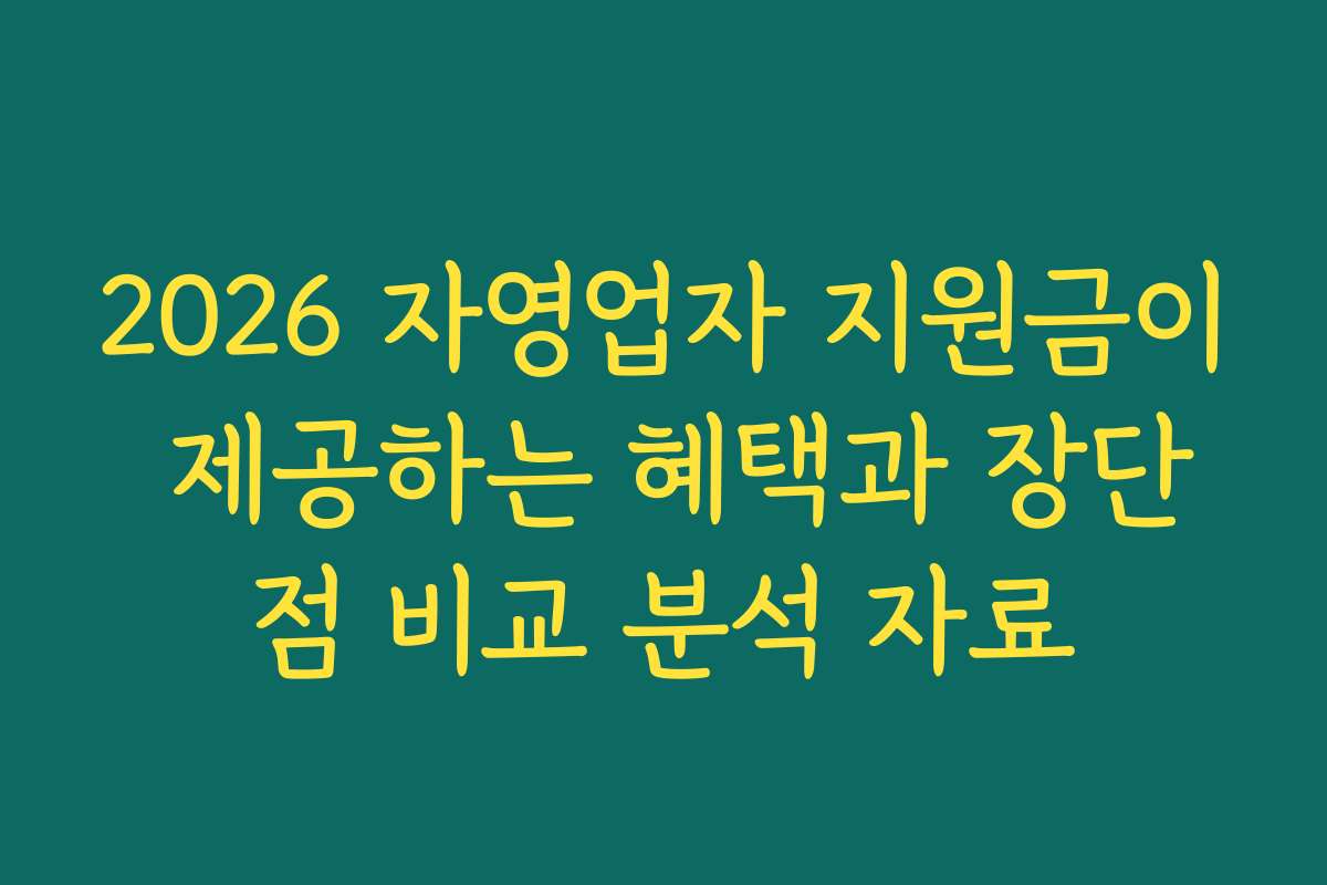 2026 자영업자 지원금이 제공하는 혜택과 장단점 비교 분석 자료