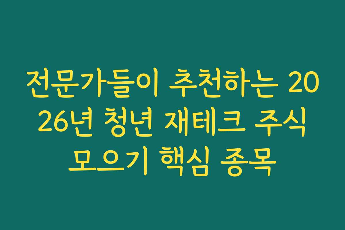 전문가들이 추천하는 2026년 청년 재테크 주식모으기 핵심 종목