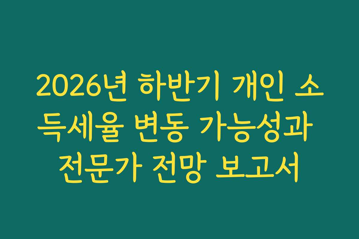 2026년 하반기 개인 소득세율 변동 가능성과 전문가 전망 보고서