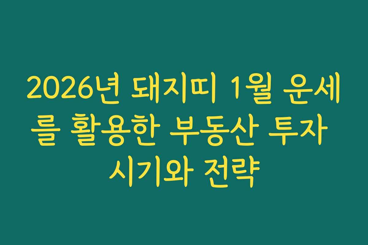 2026년 돼지띠 1월 운세를 활용한 부동산 투자 시기와 전략
