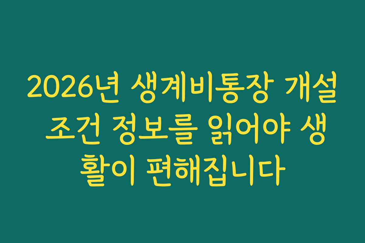 2026년 생계비통장 개설 조건 정보를 읽어야 생활이 편해집니다