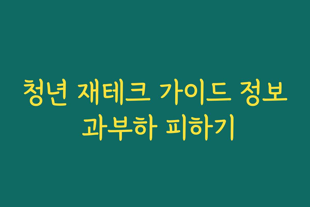 청년 재테크 가이드 정보 과부하 피하기