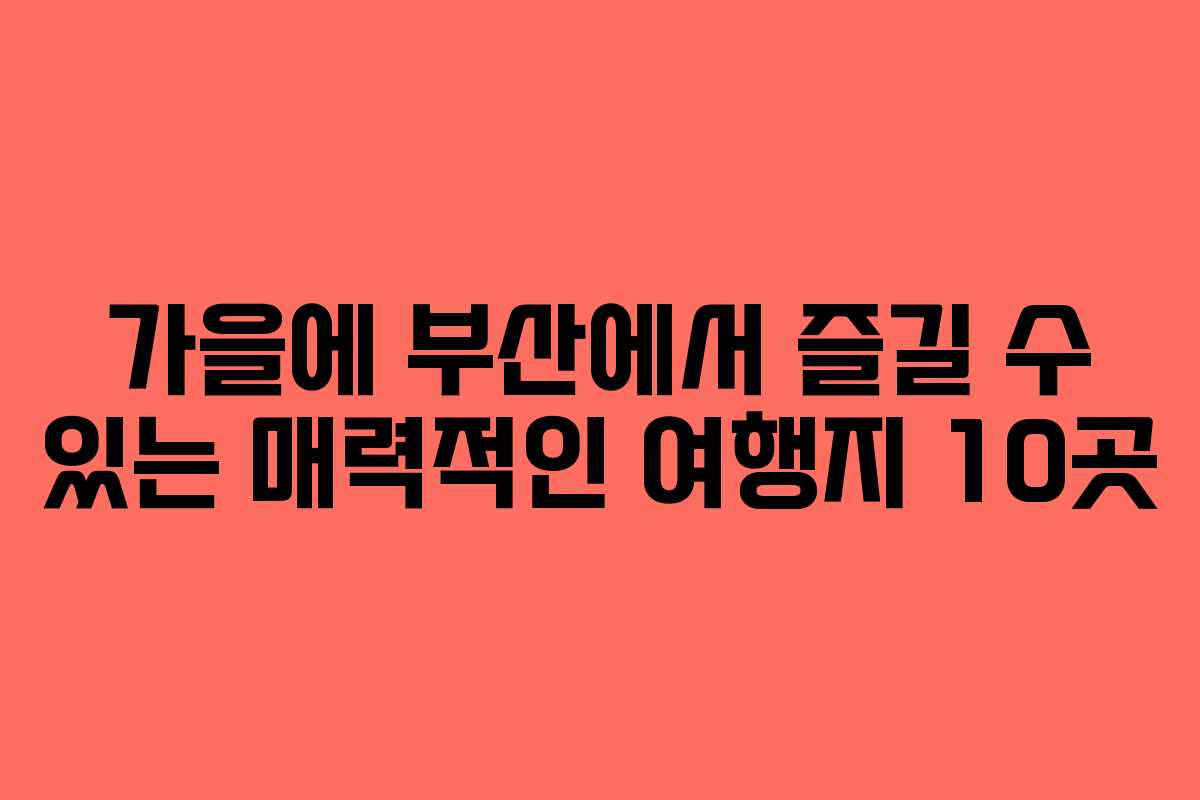 가을에 부산에서 즐길 수 있는 매력적인 여행지 10곳