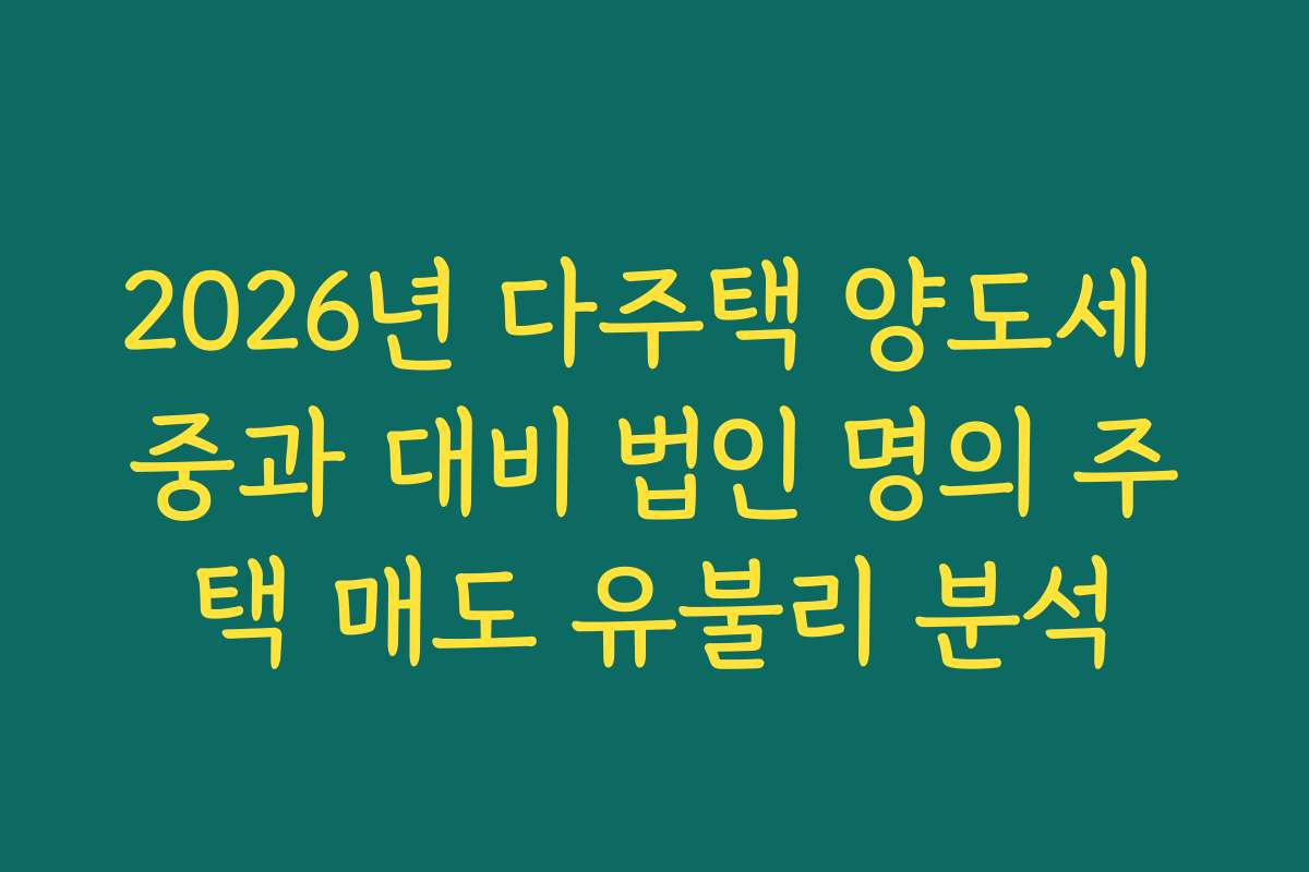 2026년 다주택 양도세 중과 대비 법인 명의 주택 매도 유불리 분석