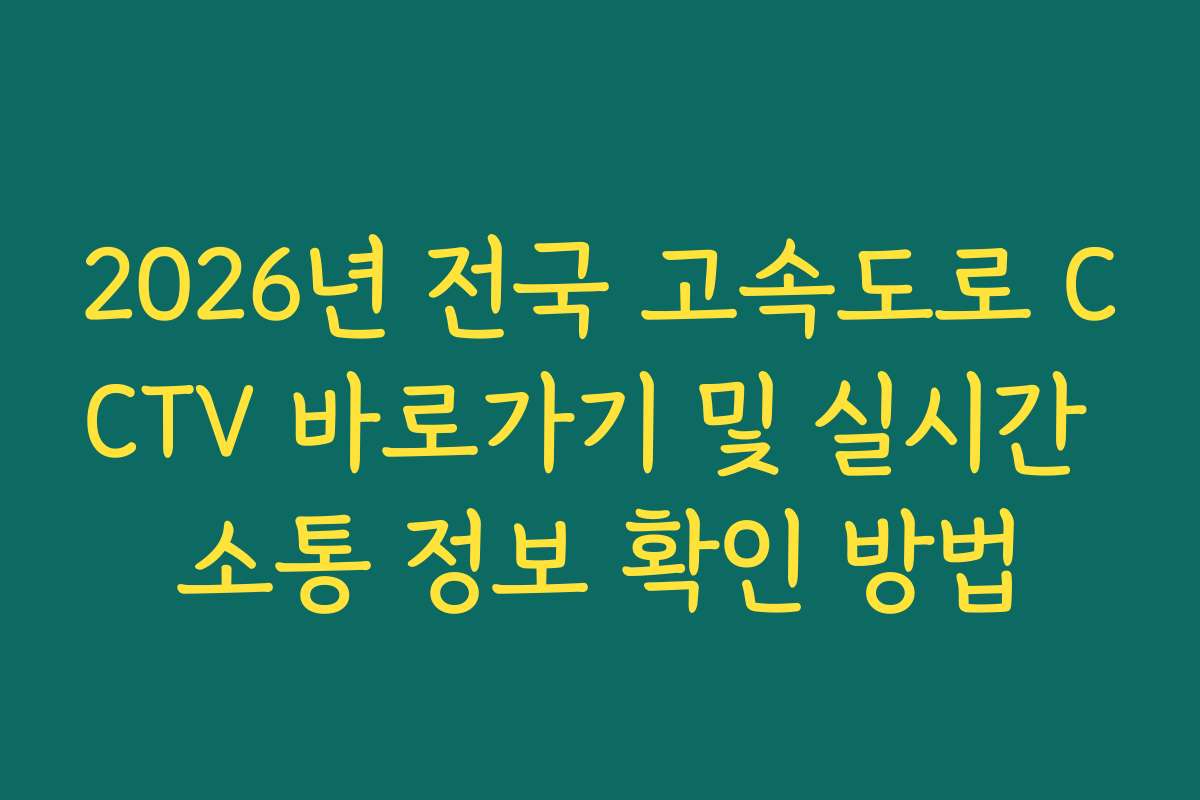2026년 전국 고속도로 CCTV 바로가기 및 실시간 소통 정보 확인 방법