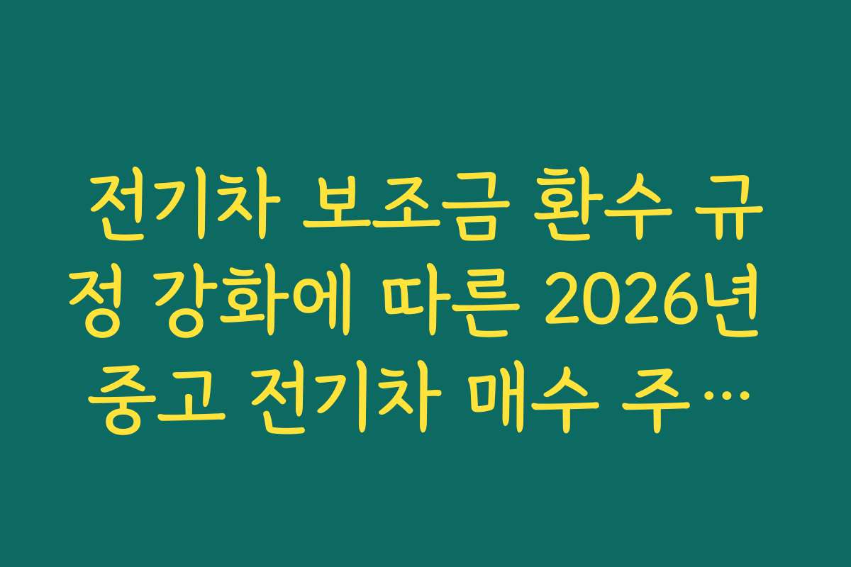 전기차 보조금 환수 규정 강화에 따른 2026년 중고 전기차 매수 주의사항