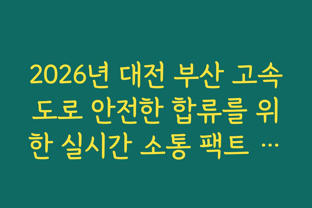 2026년 대전 부산 고속도로 안전한 합류를 위한 실시간 소통 팩트 체크