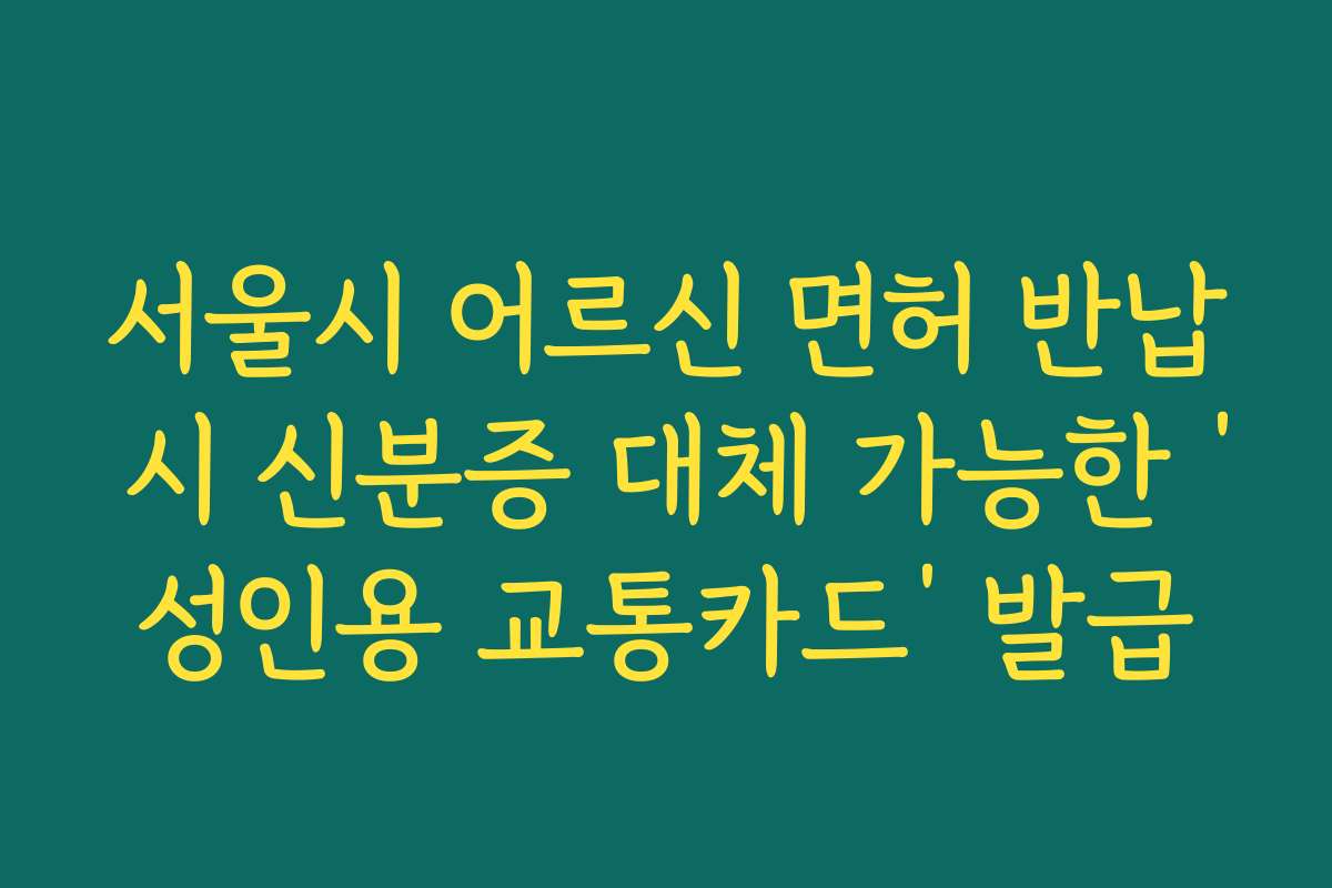 서울시 어르신 면허 반납 시 신분증 대체 가능한 ‘성인용 교통카드’ 발급