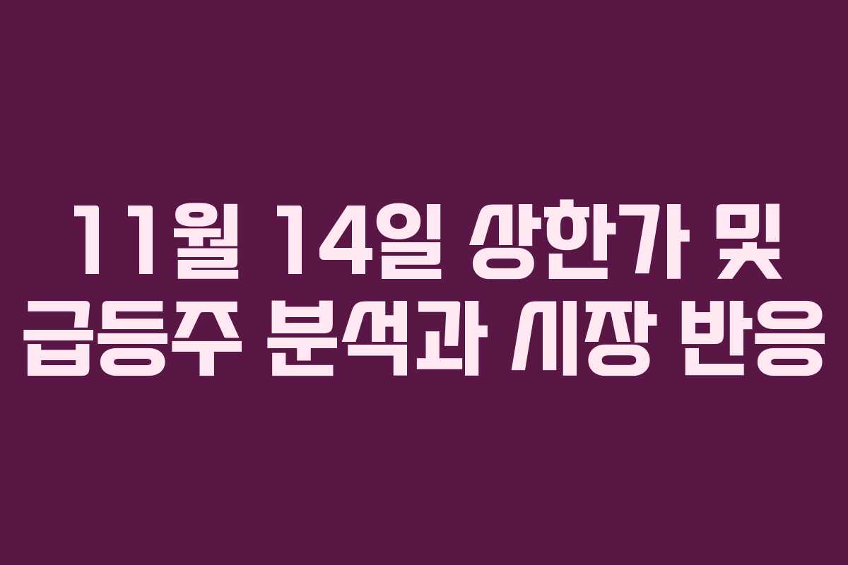 11월 14일 상한가 및 급등주 분석과 시장 반응