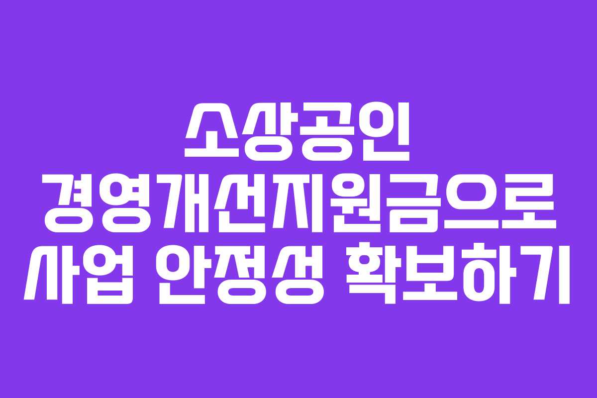 소상공인 경영개선지원금으로 사업 안정성 확보하기