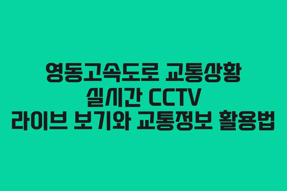 영동고속도로 교통상황 실시간 CCTV 라이브 보기와 교통정보 활용법