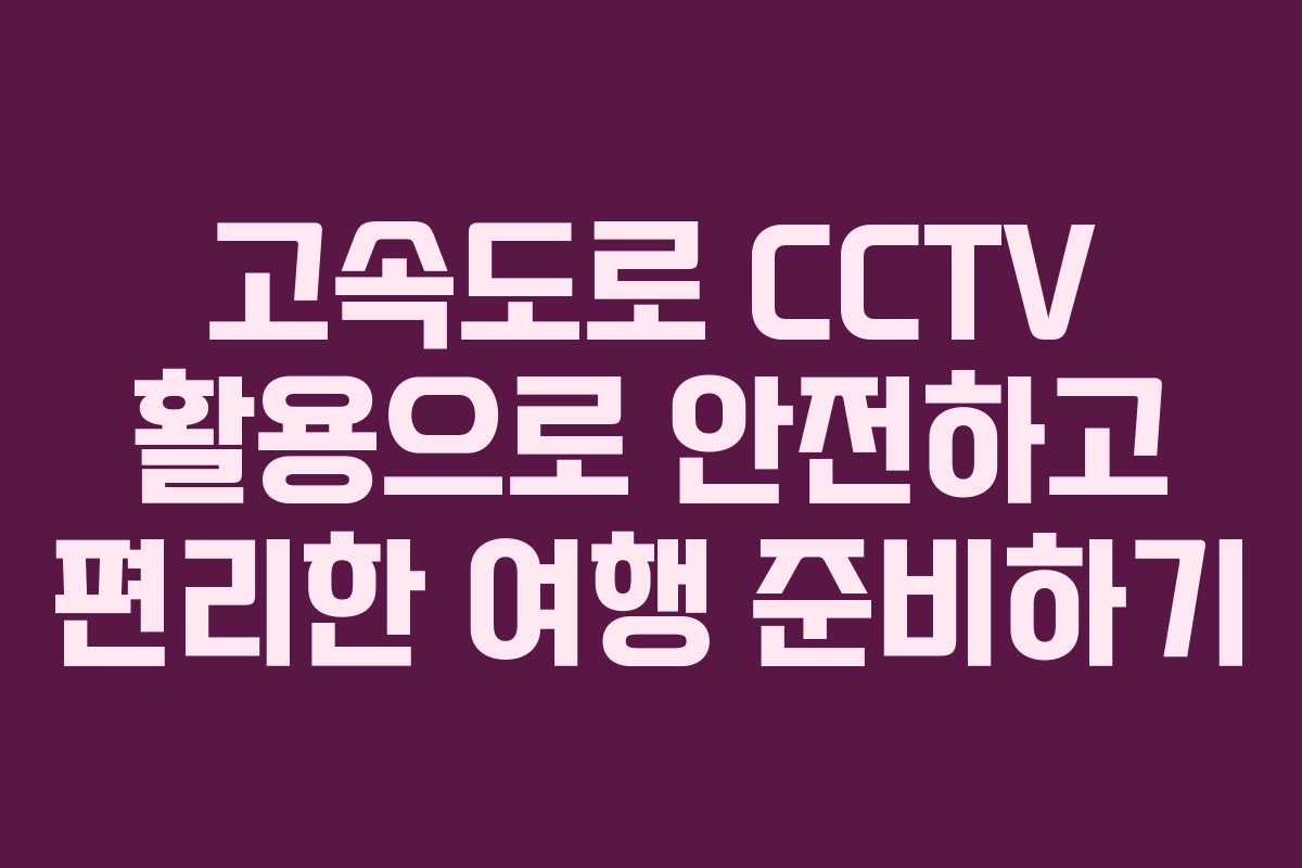 고속도로 CCTV 활용으로 안전하고 편리한 여행 준비하기