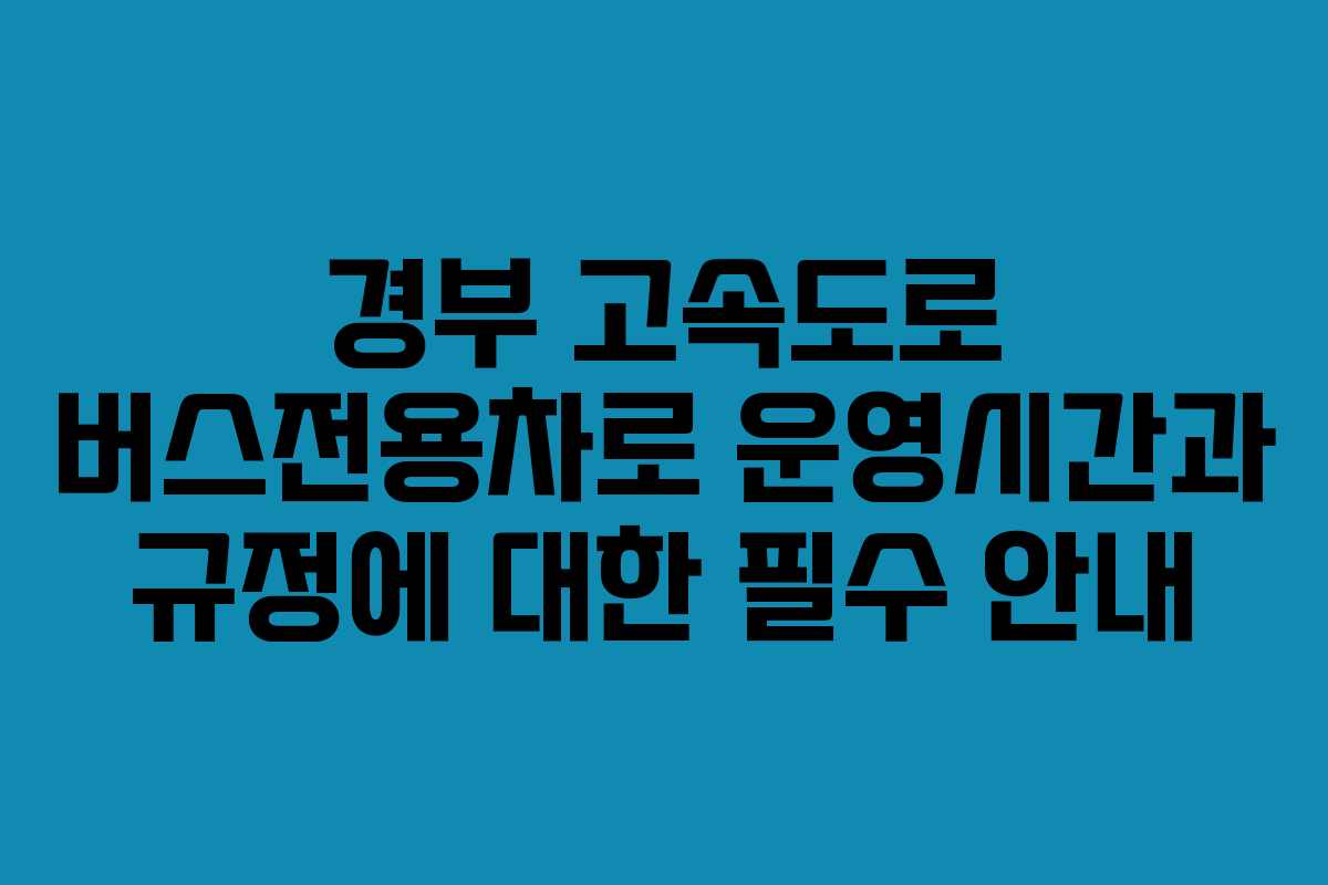 경부 고속도로 버스전용차로 운영시간과 규정에 대한 필수 안내