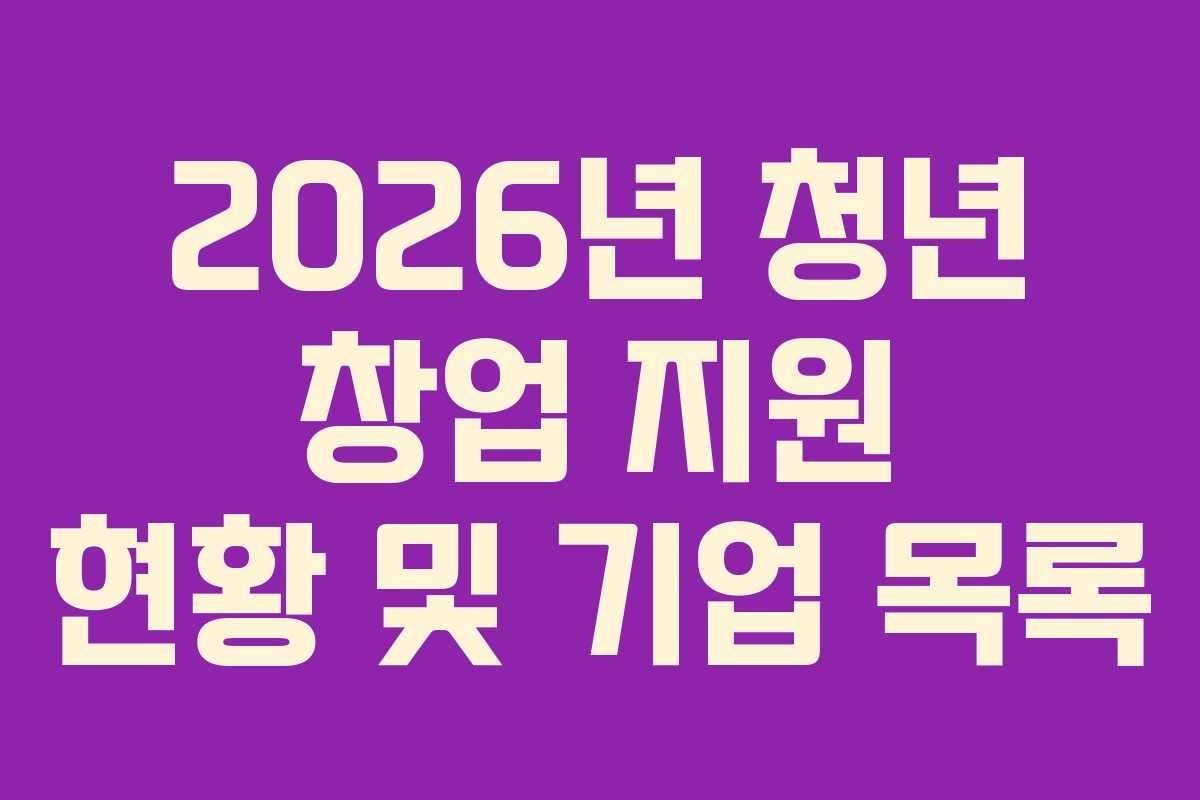 2026년 청년 창업 지원 현황 및 기업 목록