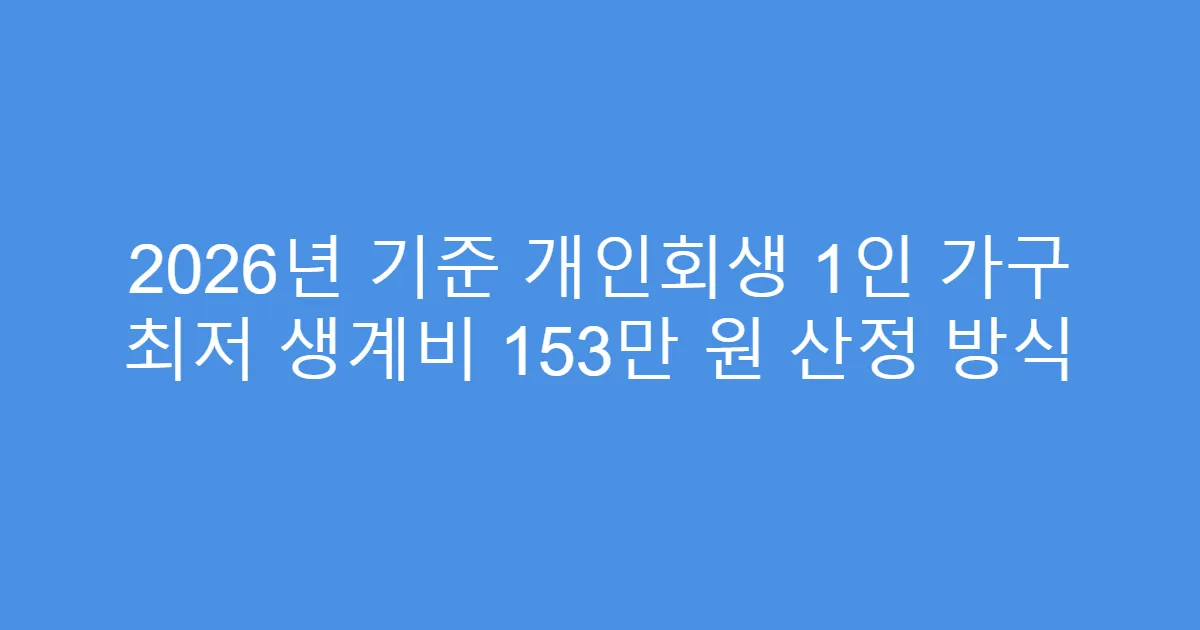 2026년 기준 개인회생 1인 가구 최저 생계비 153만 원 산정 방식