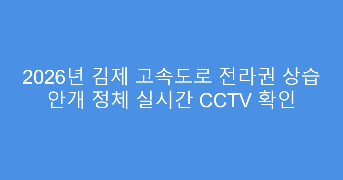 2026년 김제 고속도로 전라권 상습 안개 정체 실시간 CCTV 확인