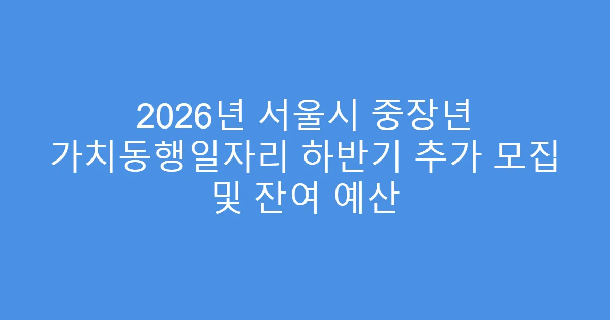 2026년 서울시 중장년 가치동행일자리 하반기 추가 모집 및 잔여 예산