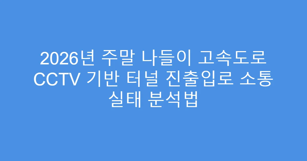 2026년 주말 나들이 고속도로 CCTV 기반 터널 진출입로 소통 실태 분석법