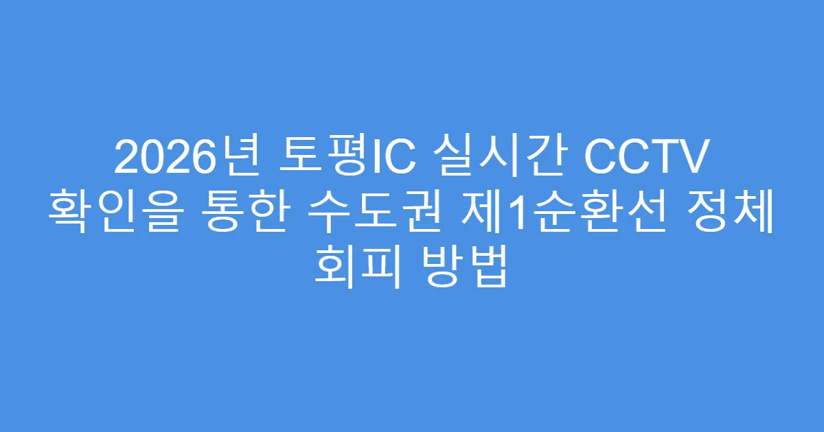 2026년 토평IC 실시간 CCTV 확인을 통한 수도권 제1순환선 정체 회피 방법