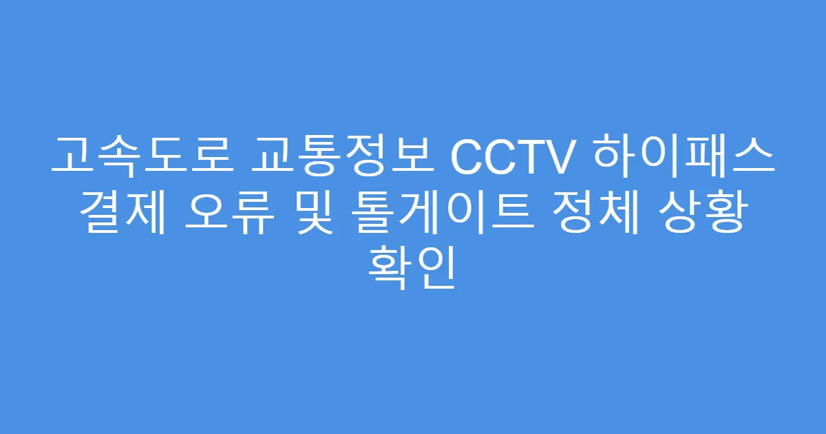 고속도로 교통정보 CCTV 하이패스 결제 오류 및 톨게이트 정체 상황 확인