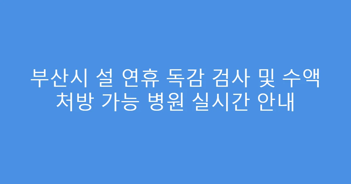 부산시 설 연휴 독감 검사 및 수액 처방 가능 병원 실시간 안내