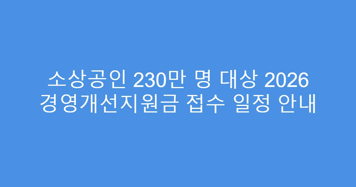 소상공인 230만 명 대상 2026 경영개선지원금 접수 일정 안내