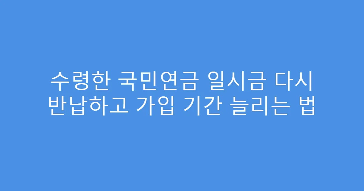 수령한 국민연금 일시금 다시 반납하고 가입 기간 늘리는 법