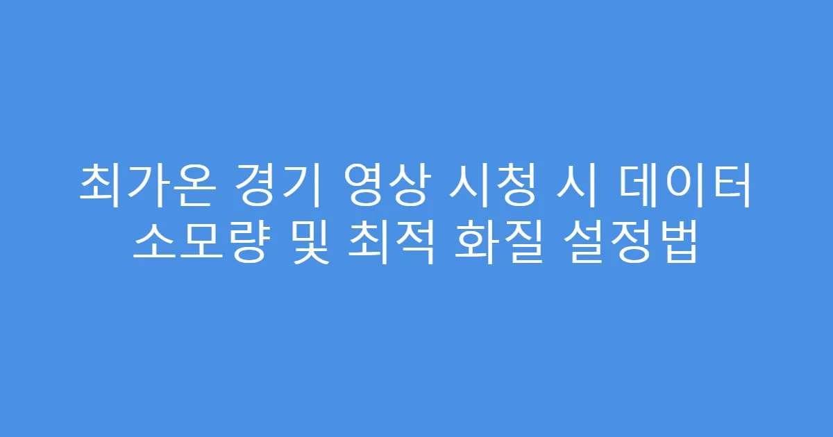 최가온 경기 영상 시청 시 데이터 소모량 및 최적 화질 설정법