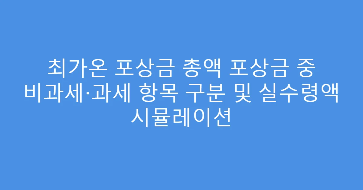 최가온 포상금 총액 포상금 중 비과세·과세 항목 구분 및 실수령액 시뮬레이션