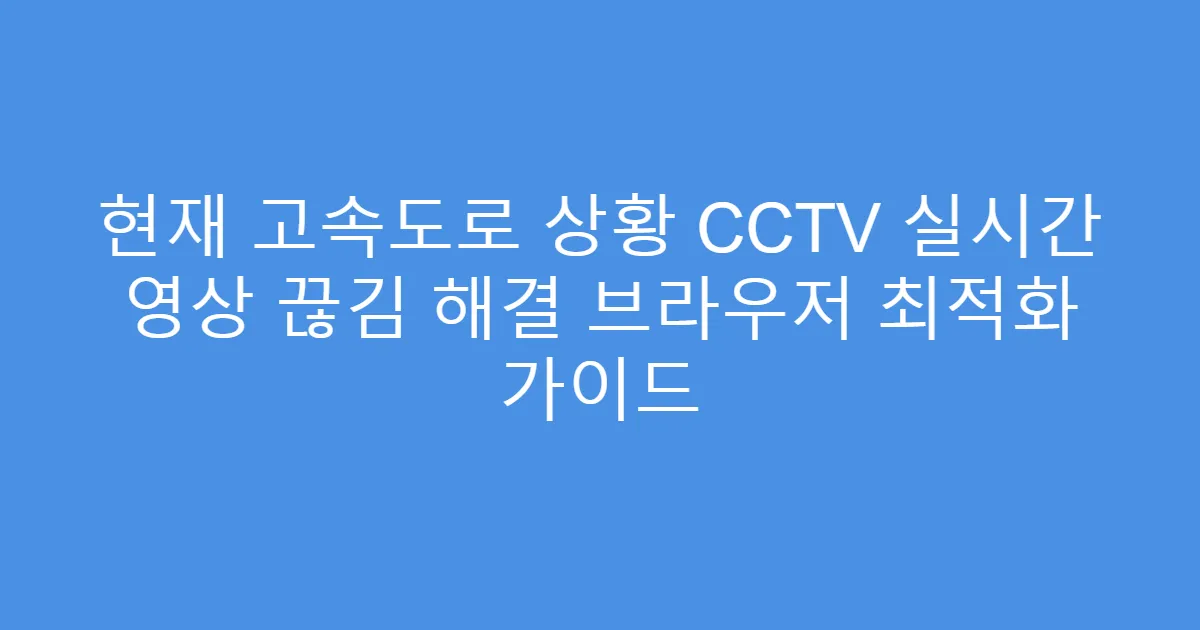 현재 고속도로 상황 CCTV 실시간 영상 끊김 해결 브라우저 최적화 가이드