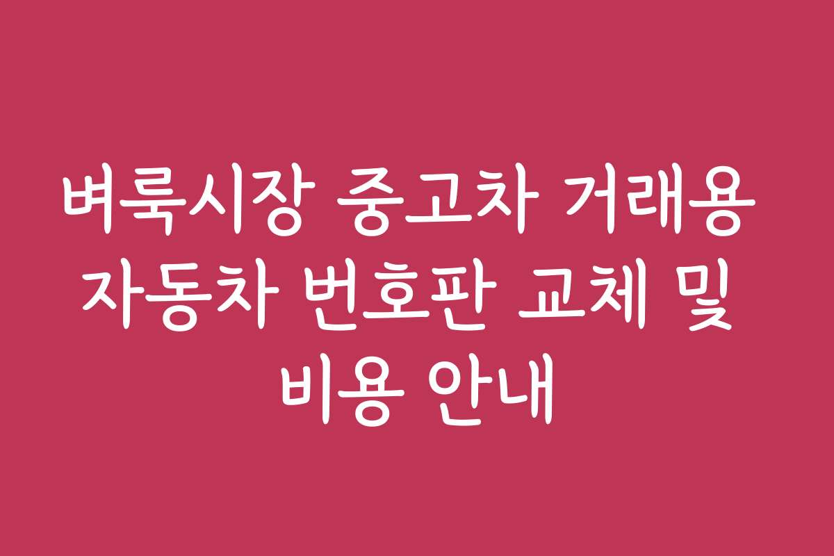 벼룩시장 중고차 거래용 자동차 번호판 교체 및 비용 안내