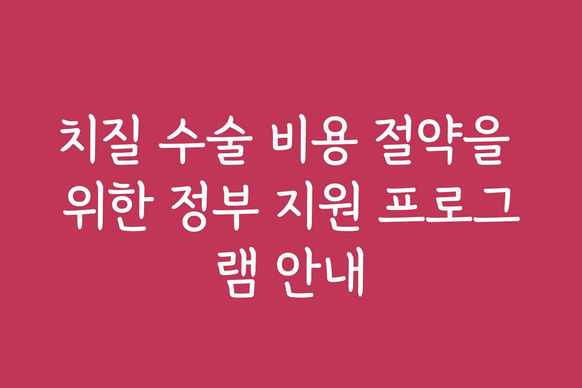 치질 수술 비용 절약을 위한 정부 지원 프로그램 안내