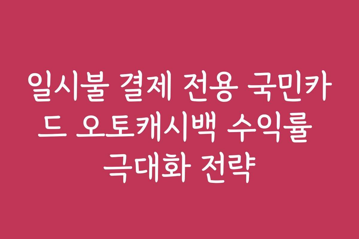 일시불 결제 전용 국민카드 오토캐시백 수익률 극대화 전략
