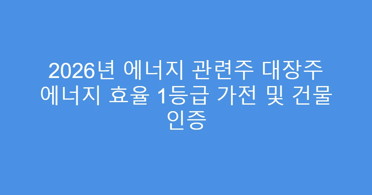 2026년 에너지 관련주 대장주 에너지 효율 1등급 가전 및 건물 인증